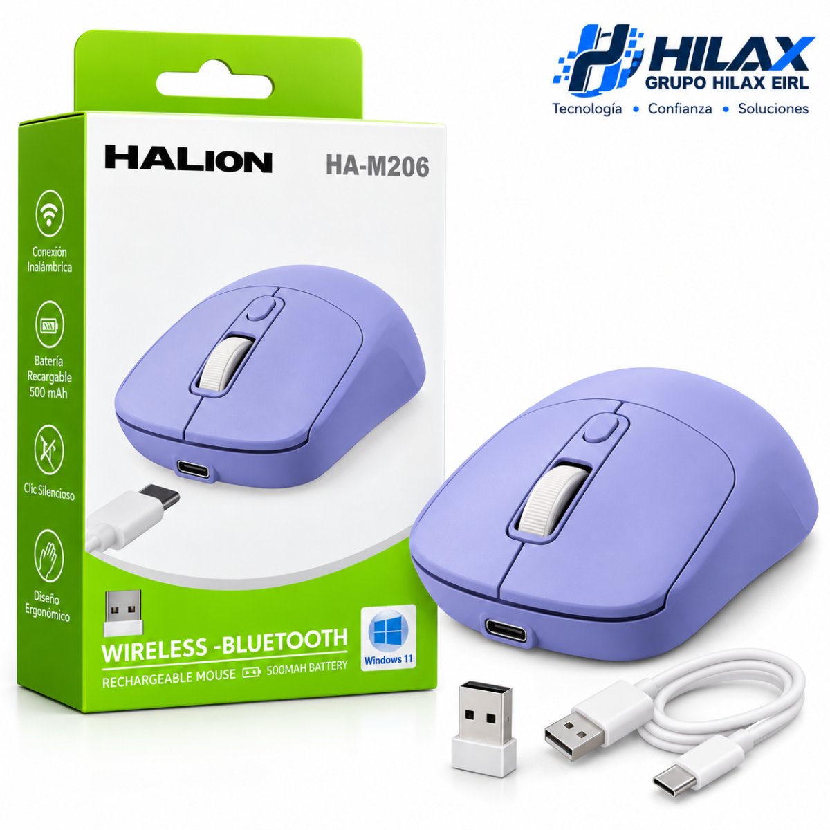 MOUSE HALION HA-M206 LOTUS RECARGABLE DUAL 2.4G+BT MORADO — HILAX.PE Camaná