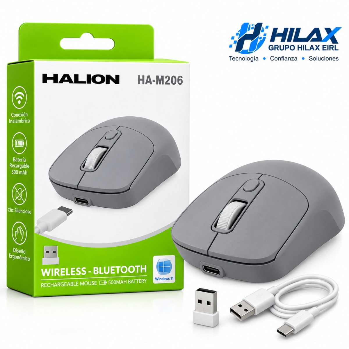 MOUSE HALION HA-M206 LOTUS RECARGABLE DUAL 2.4G+BT GRIS — HILAX.PE Camaná