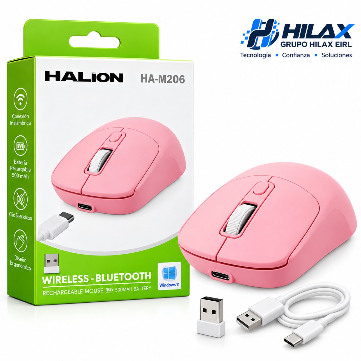 MOUSE HALION HA-M206 LOTUS RECARGABLE DUAL 2.4G+BT ROSADO — HILAX.PE Camaná