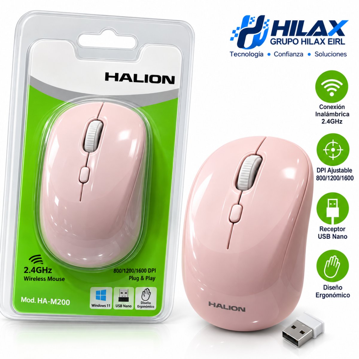 MOUSE HALION HA-M200 ROMA 2.4G INALAMBRICO ROSADO