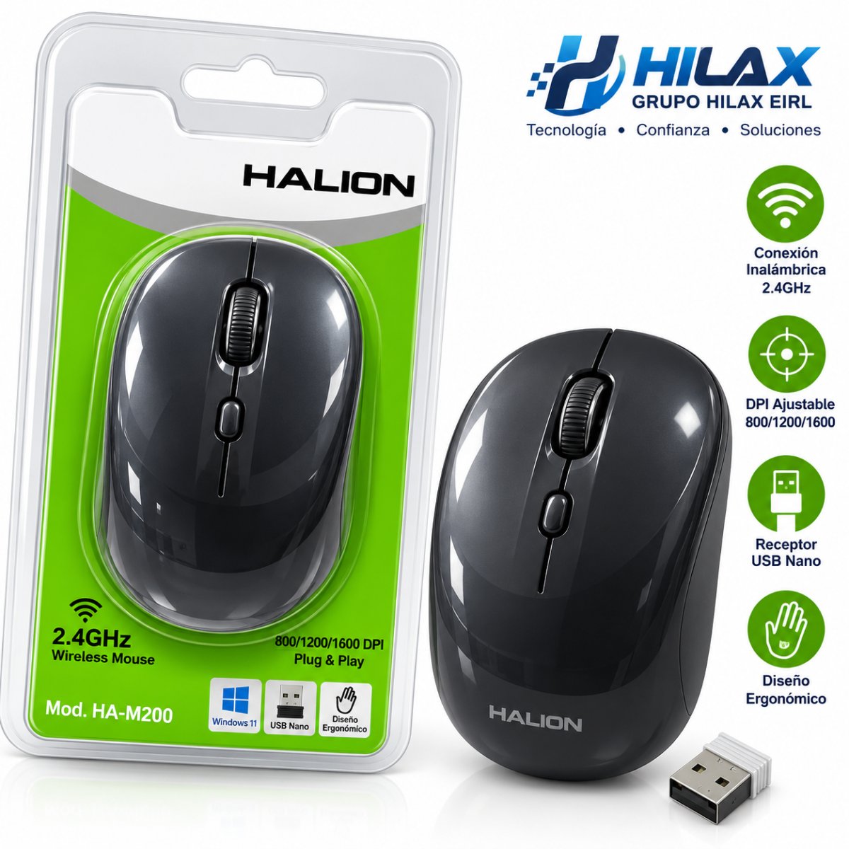 MOUSE HALION HA-M200 ROMA 2.4G INALAMBRICO NEGRO — HILAX.PE Camaná
