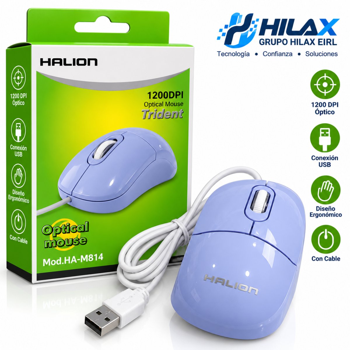 MOUSE HALION HA-M814 TRIDENT USB LILA
