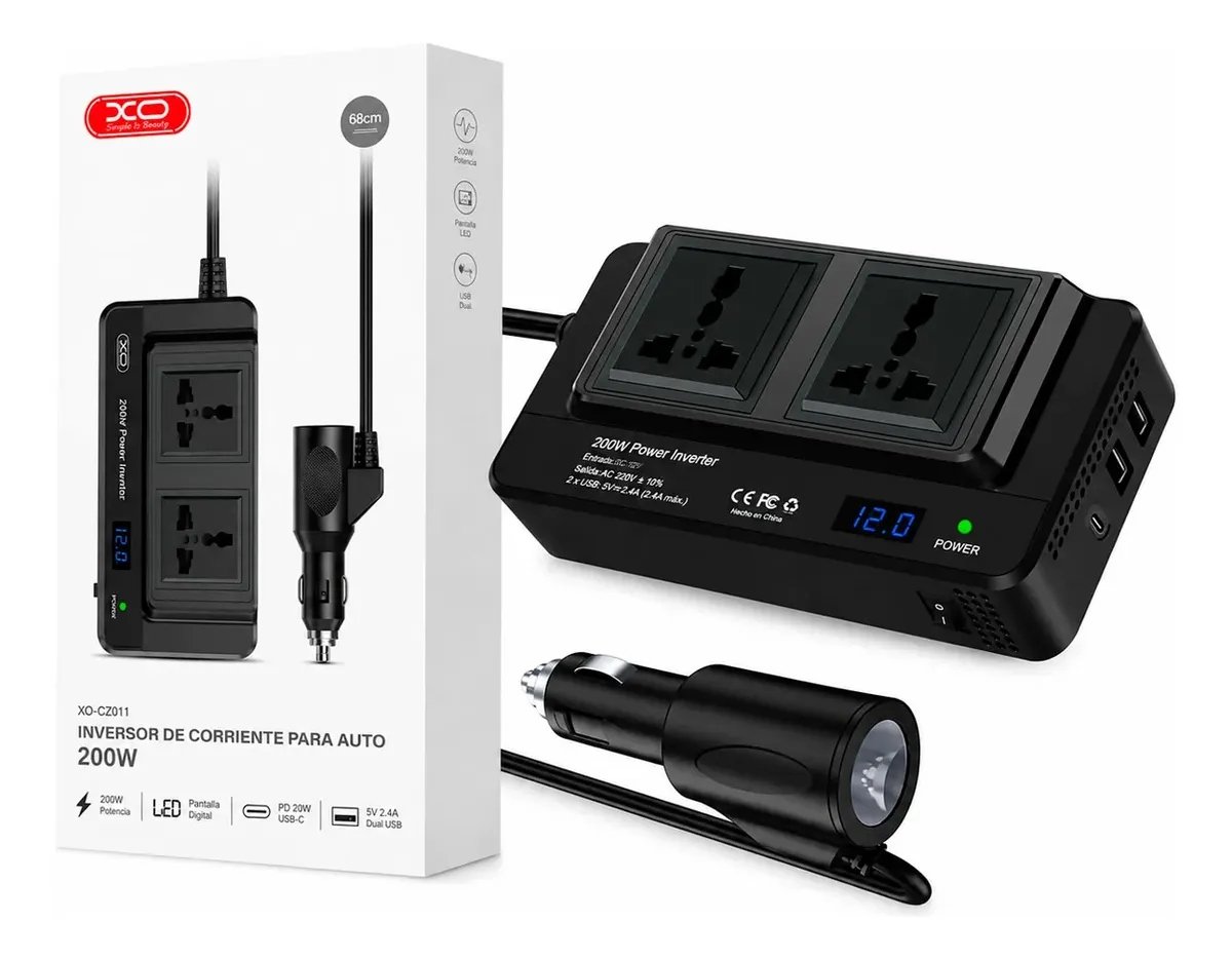 INVERSOR DE CORRIENTE XO-CZ011 PARA AUTO 200W