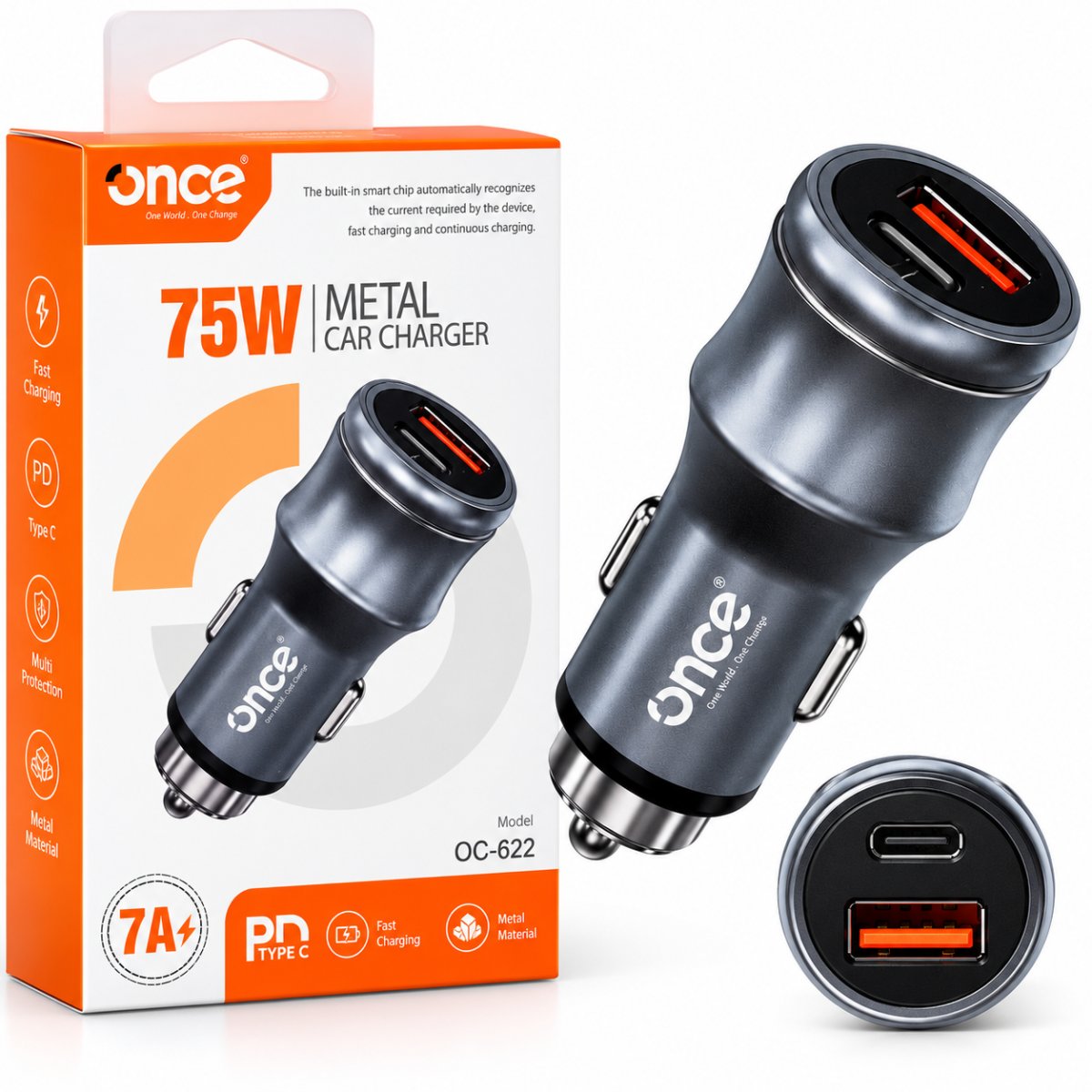 CARGADOR AUTO ONCE OC-622 75W METAL — HILAX.PE Camaná