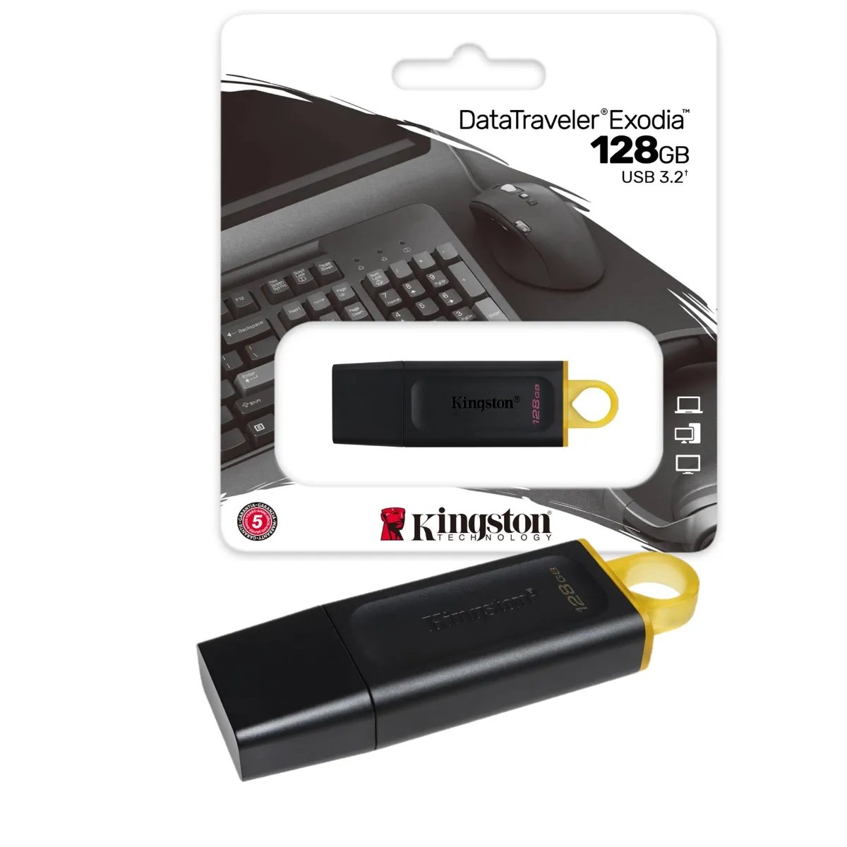 MEMORIA USB KINGSTON 128GB DATATRAVELER EXODIA, USB 3.2 COLOR AMARILLO.