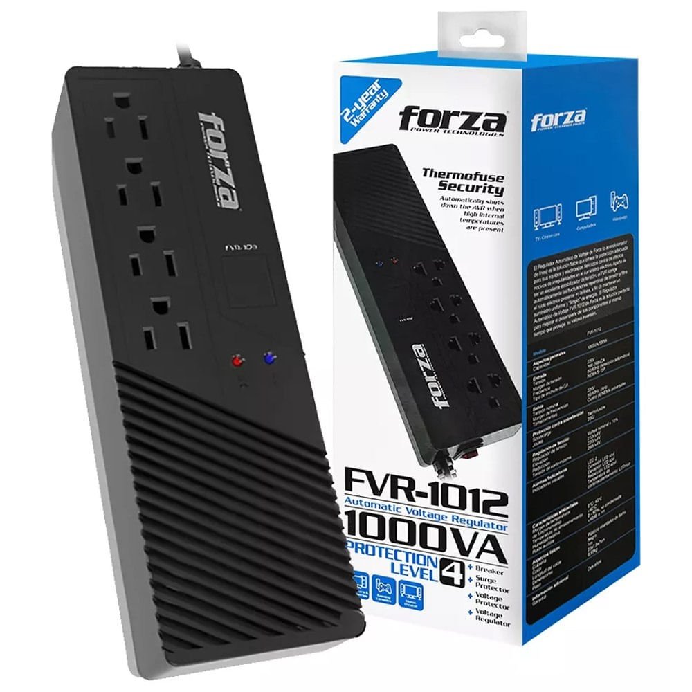 ESTABILIZADOR 1000VA MODELO FVR-1012 FORZA, 500W, 4 TOMAS