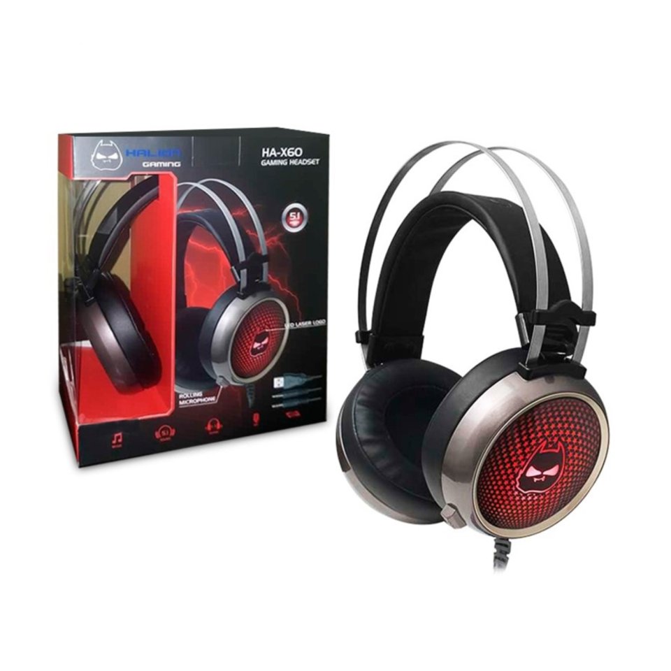 AURICULAR GAMER HALION X60 LUCES LED USB+3.5MM