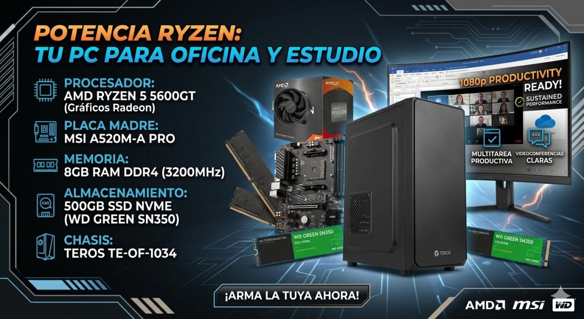 CPU AMD RYZEN 5 5600GT, PLACA MSI A520M-A PRO, 8GB RAM DDR4, SSD 500GB SN350 NVME, CASE TEROS TE-1034 — HILAX.PE Camaná