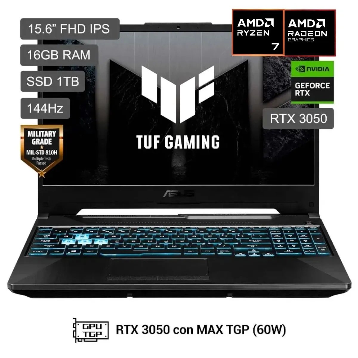 NOTEBOOK ASUS TUF GAMING A15, AMD RYZEN 7, 16GB DDR5, 1TB SSD NVME, NVIDIA RTX3050 4GB, Win11 — HILAX.PE Camaná