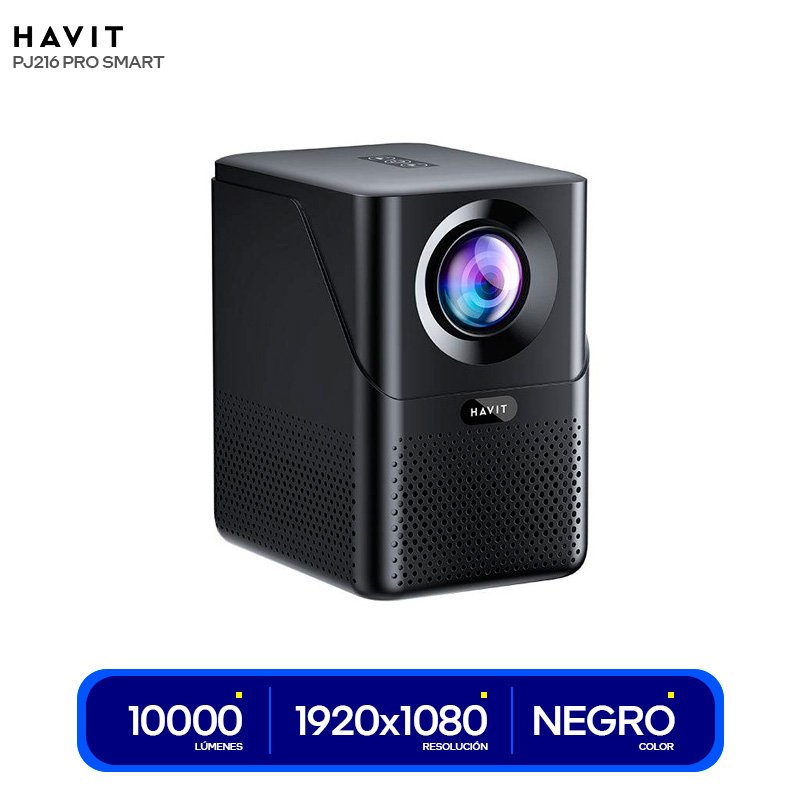 PROYECTOR MULTIMEDIA HAVIT PJ216A PRO NEGRO 300 ANSI LUMENS ANDROID-TV 4K 150" , AV HDMI