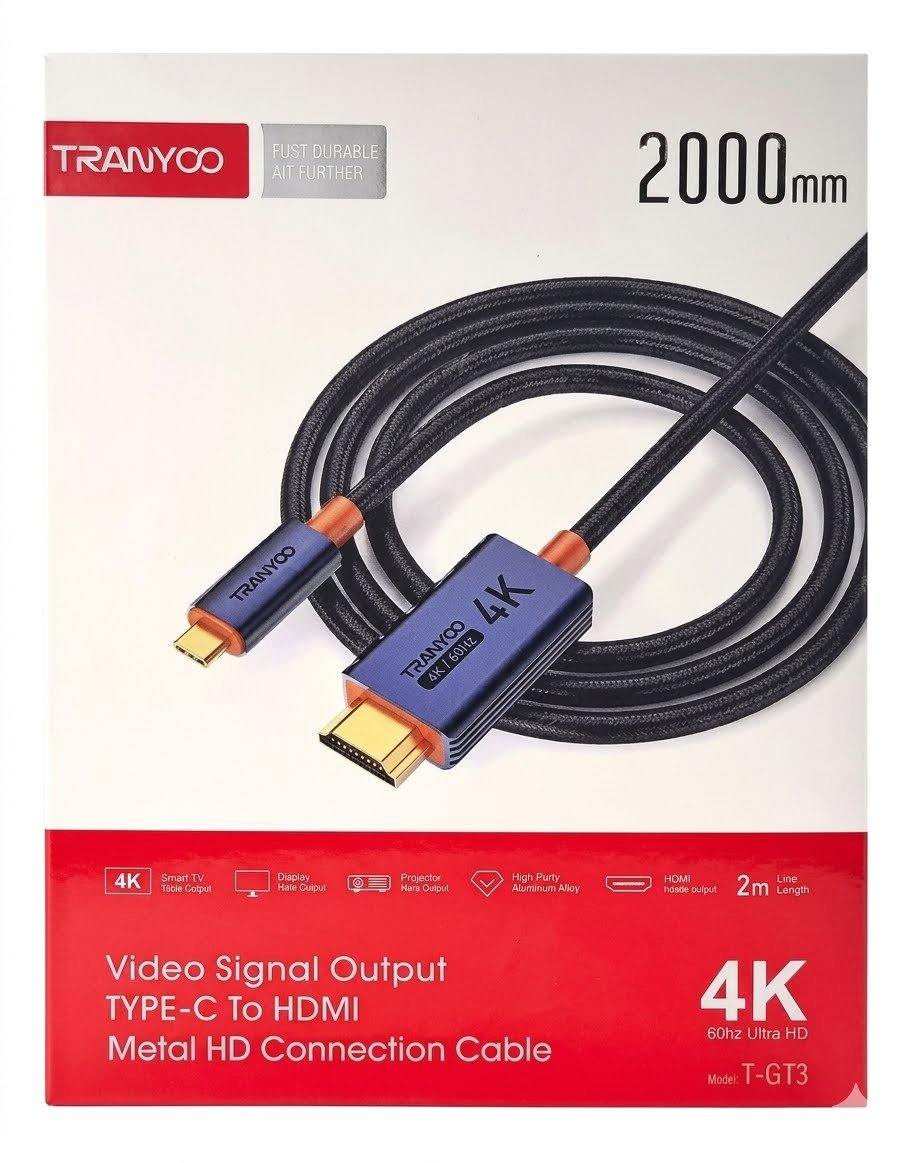 CABLE TIPO C A HDMI T-GT2 TRANYOO 2M 4K / MAC - NOTEBOOK