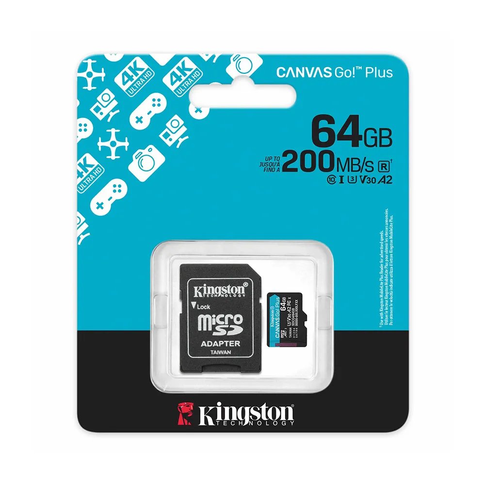 MEMORIA MICRO SD 64GB KINGSTON CANVAS GO PLUS 200MB/S